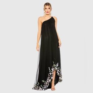 Mac Duggal 9236 One Shoulder Trapeze Embellished High Low Gown Size 10